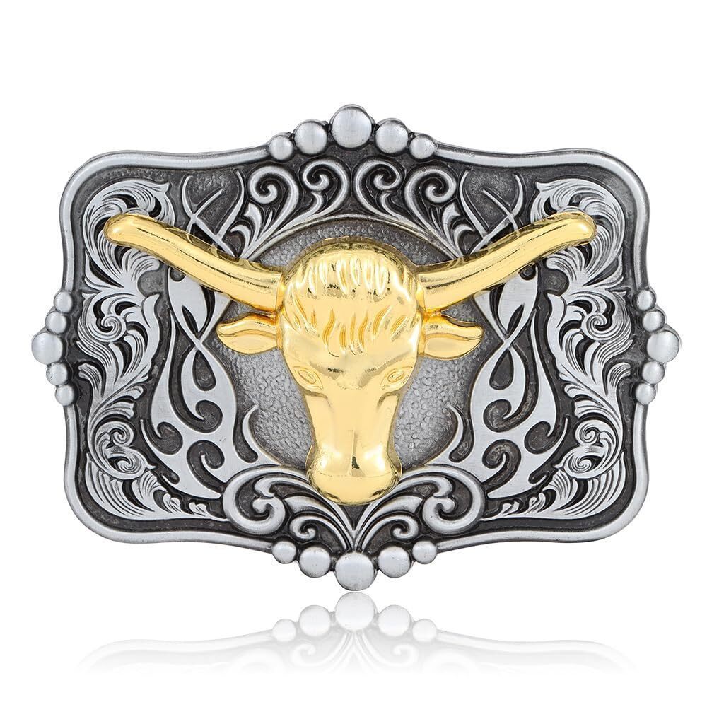 5343 Cowboy Belt Buckles Brass Engraved Bull Head Belt Buckle Western